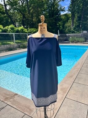 Jude Connally Navy Blue Off The Shoulder Dress Size Medium